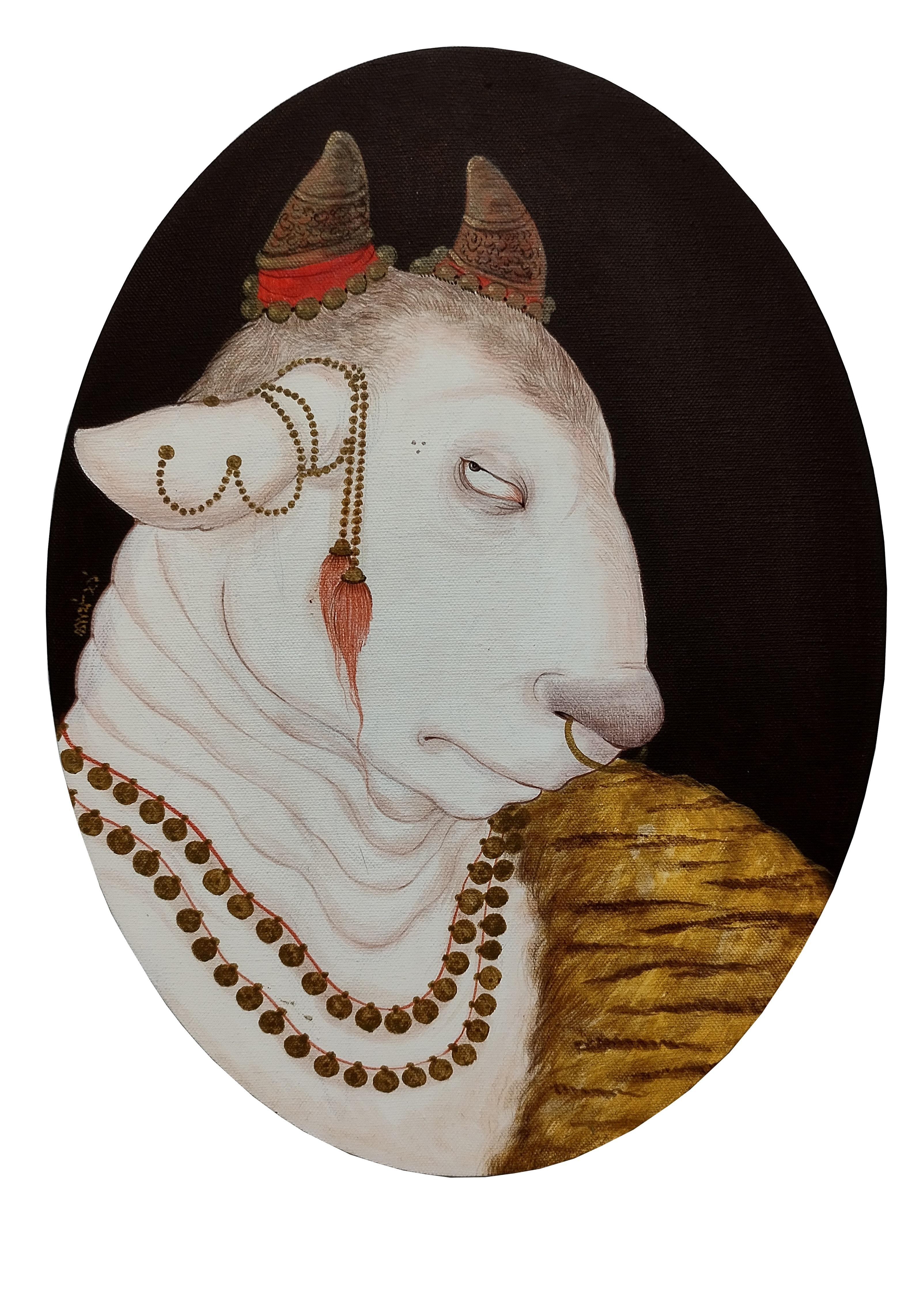 Partha Mondal Figurative Painting - Nandi #1