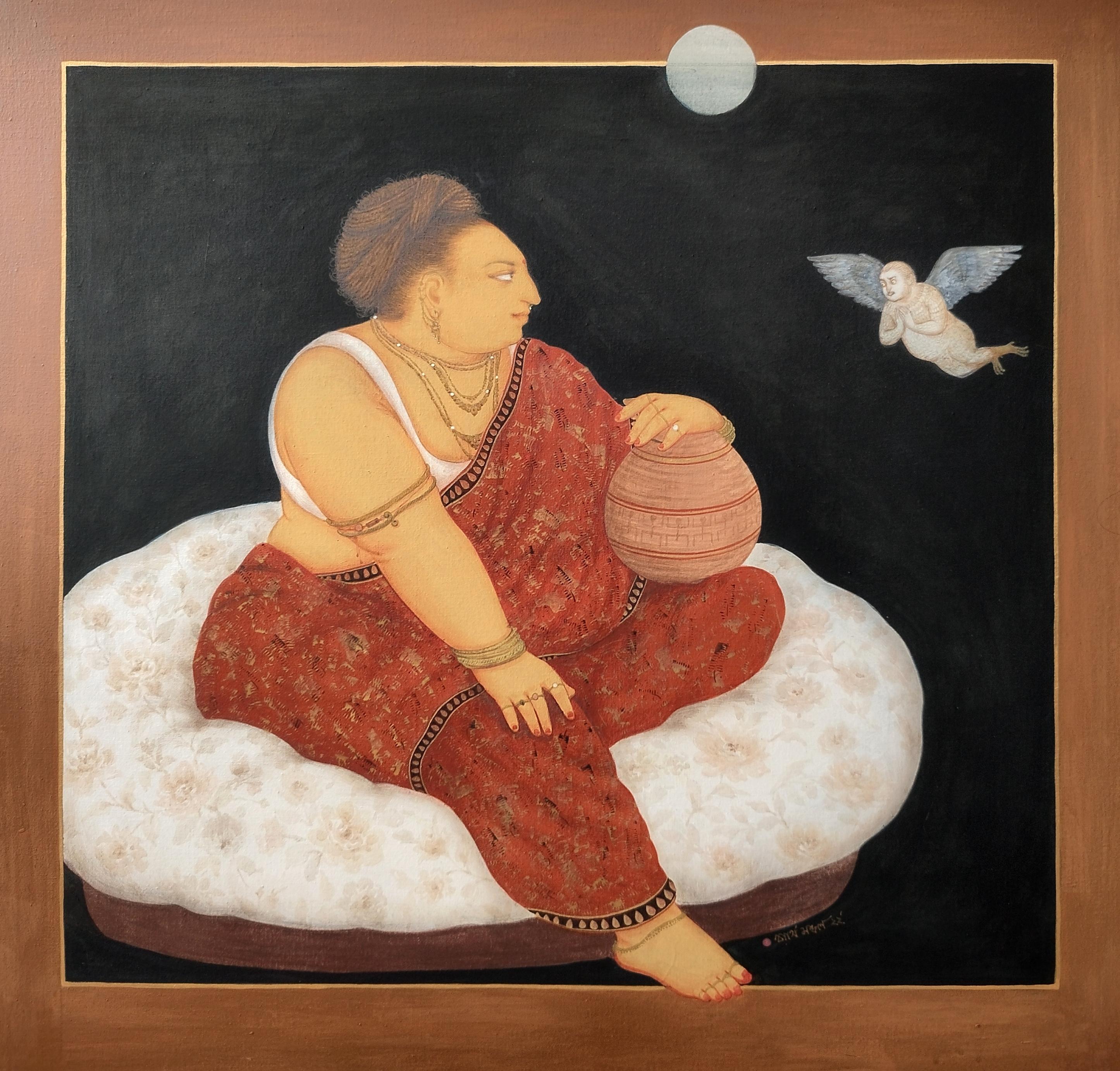 Partha Mondal Figurative Painting - The Lover(Laxmi)