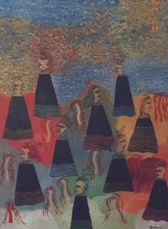 Partha Pratim Deb Abstract Painting Acrylic Red Green Brown