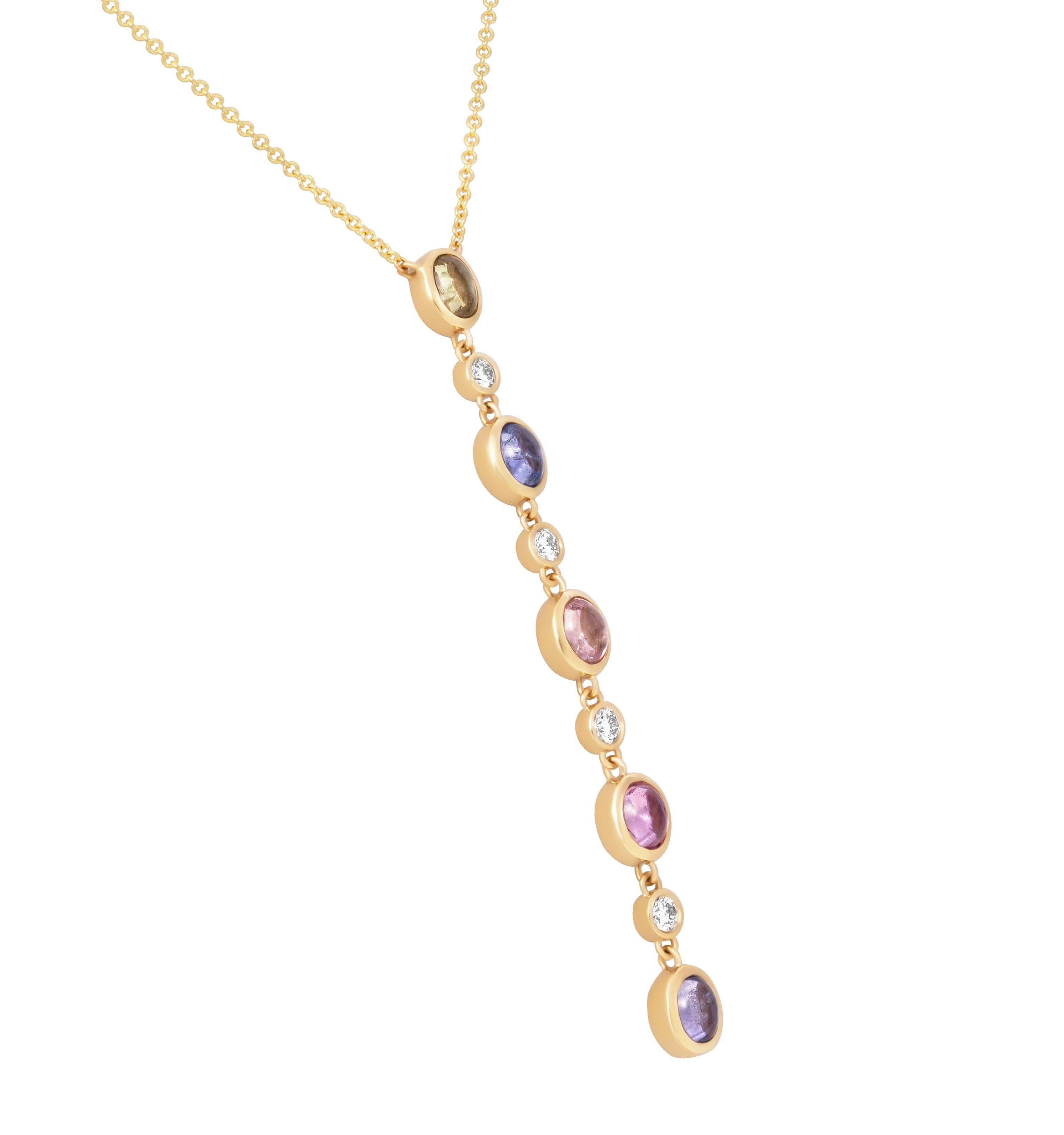 Taille cabochon Pendentif Parti Color Drop avec saphirs et diamants en vente