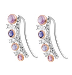 Parti Color Sapphire and Diamond Climber Earrings