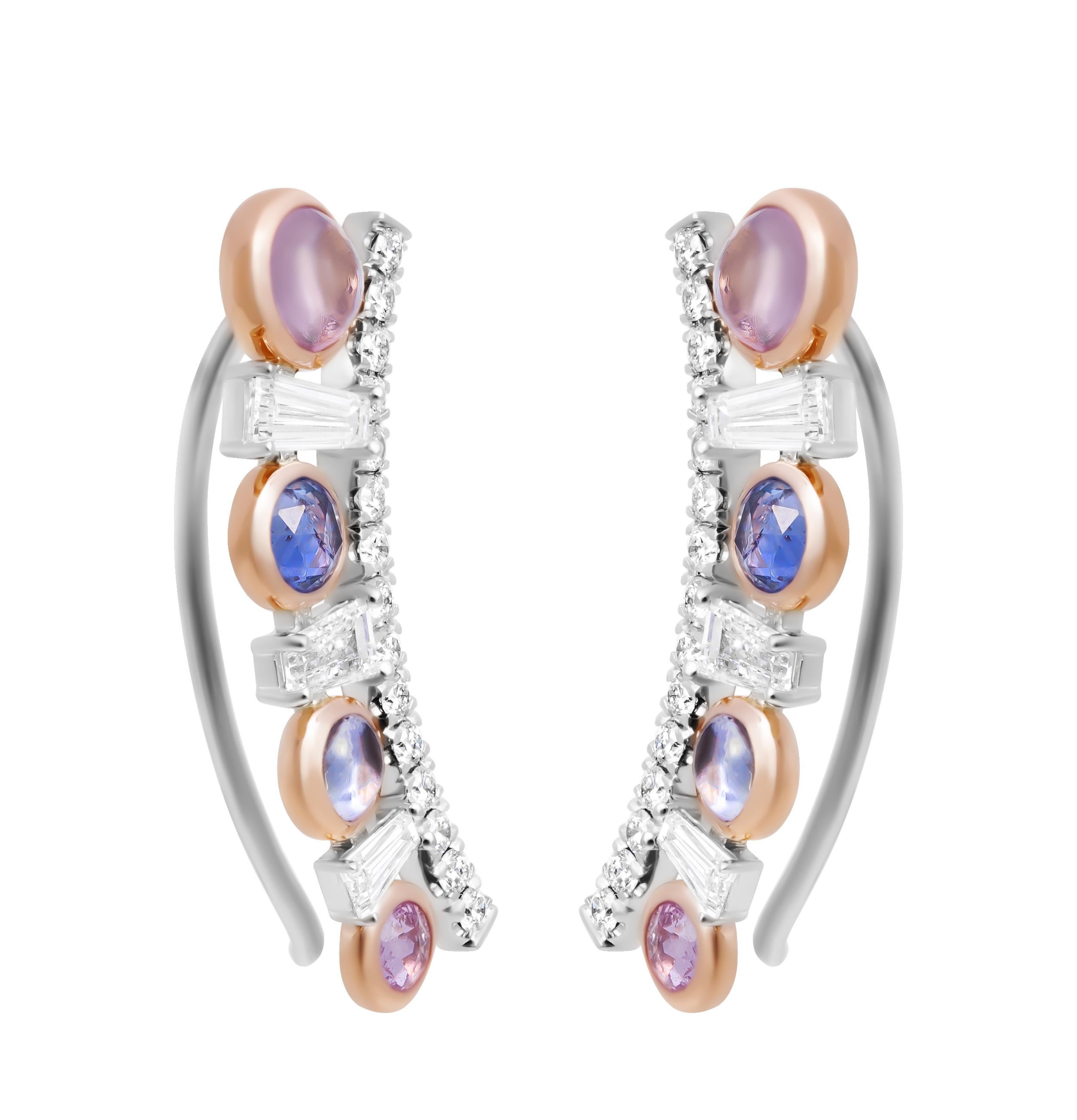 Modern Parti Color Sapphire and Diamond Climber Earrings For Sale