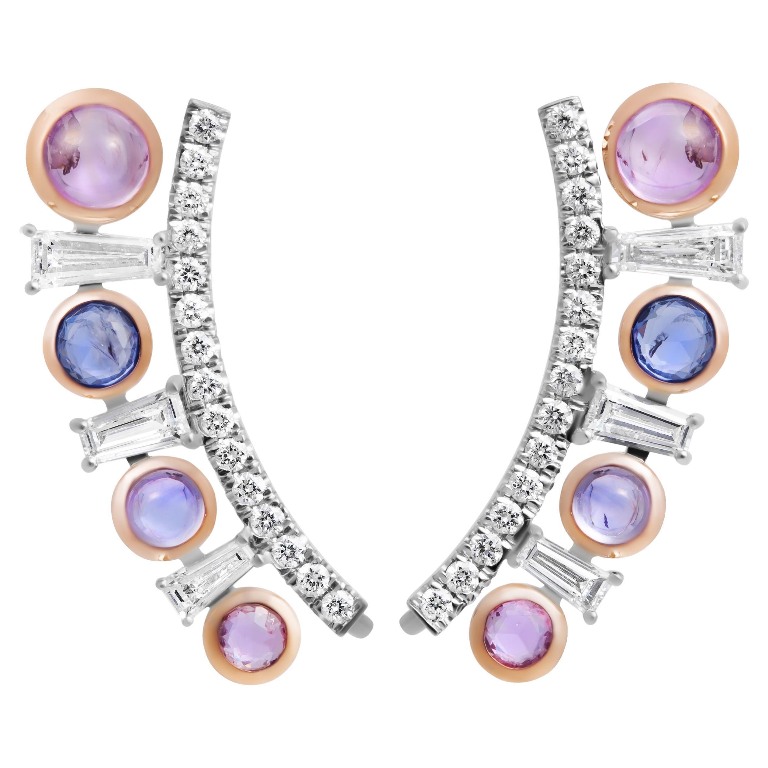 Parti Color Sapphire and Diamond Climber Earrings