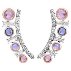 Parti Color Sapphire and Diamond Climber Earrings