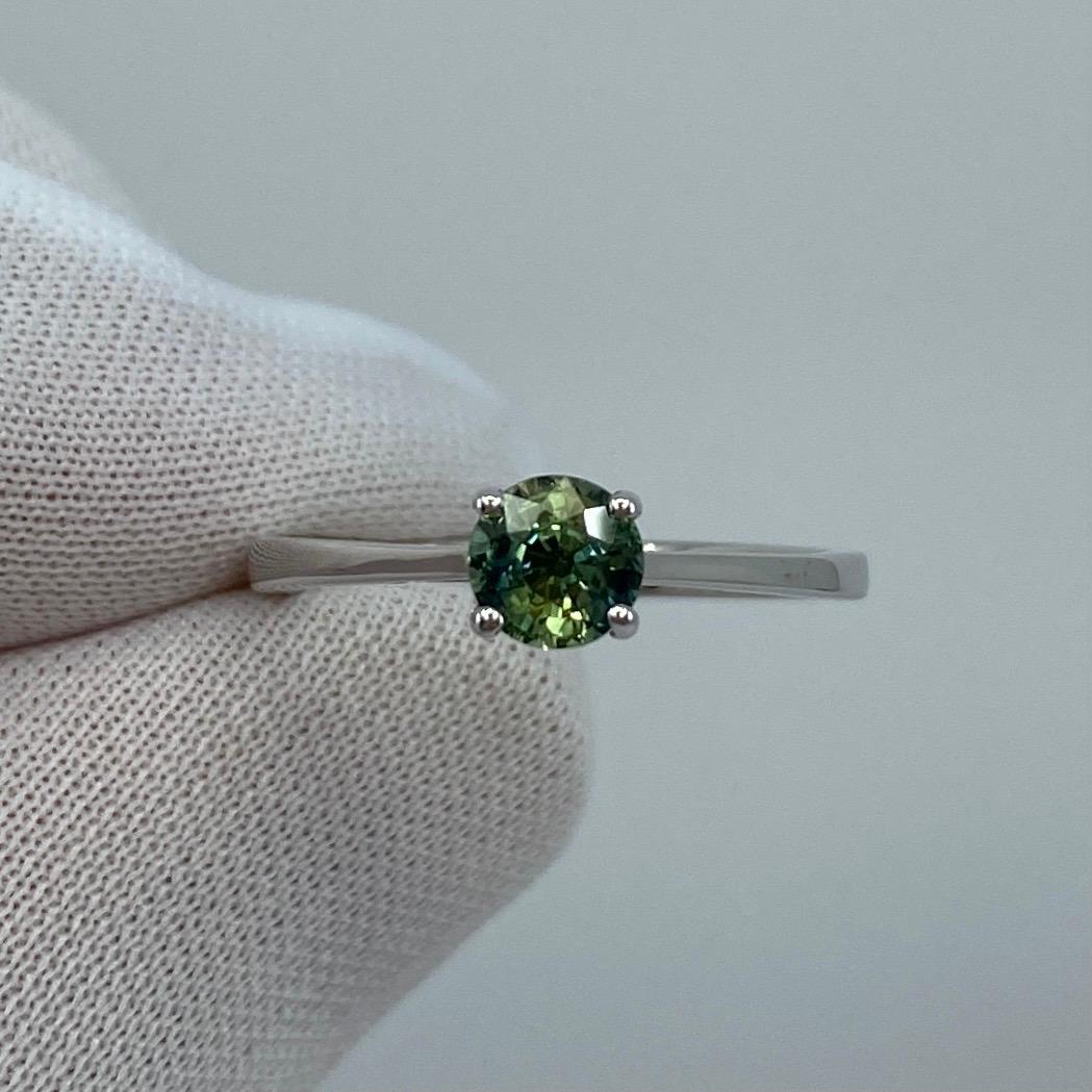 Parti Colour Green Blue Australian Sapphire Round 18k White Gold Solitaire Ring For Sale 2