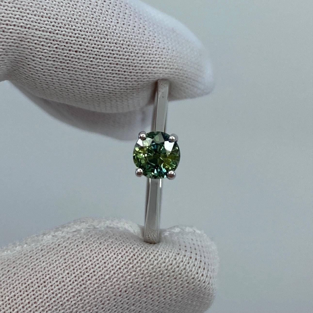 Parti Colour Green Blue Australian Sapphire Round 18k White Gold Solitaire Ring For Sale 4