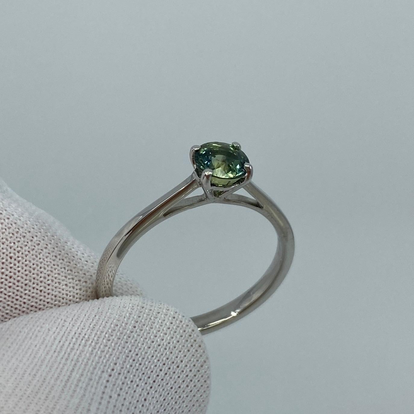 Round Cut Parti Colour Green Blue Australian Sapphire Round 18k White Gold Solitaire Ring For Sale