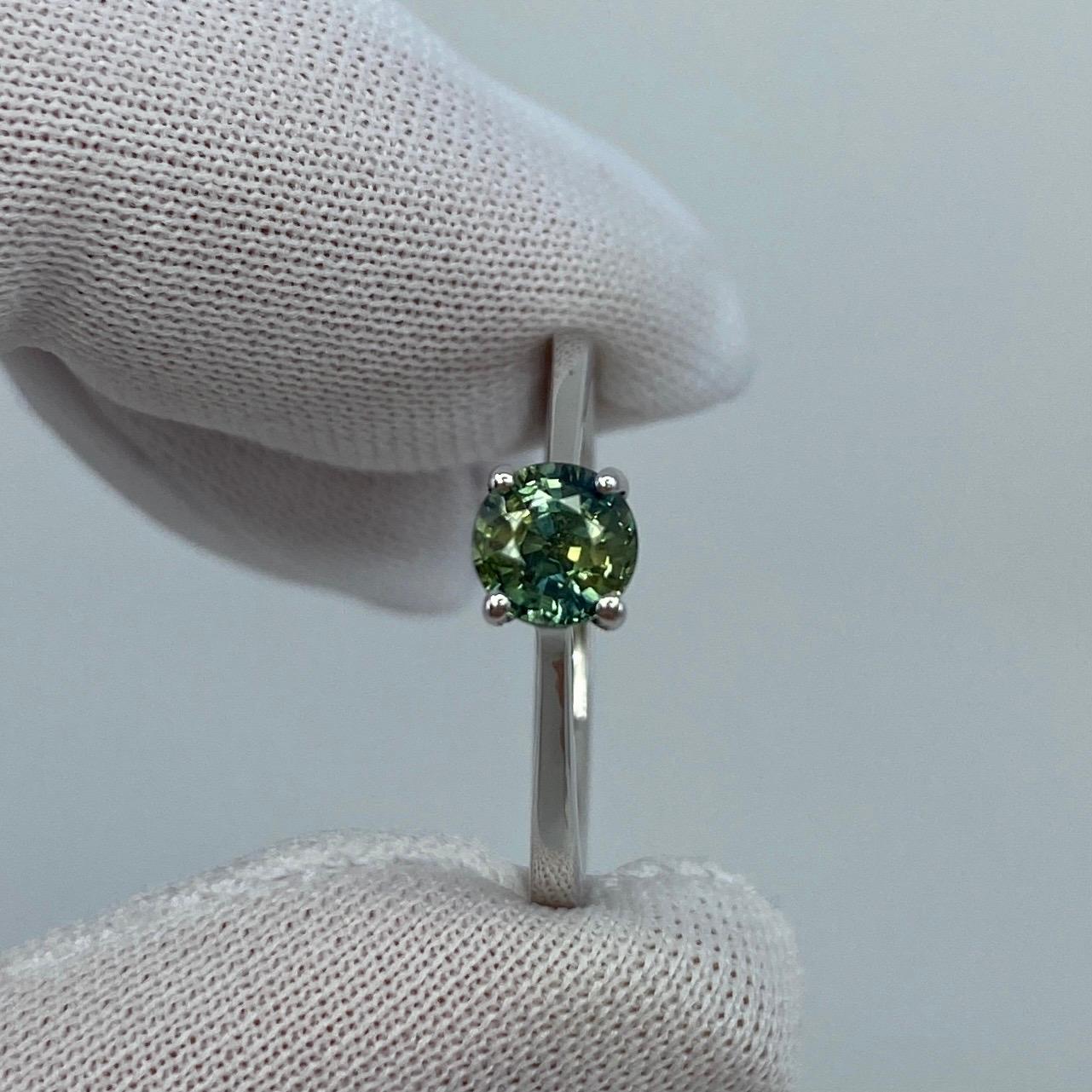 Parti Colour Green Blue Australian Sapphire Round 18k White Gold Solitaire Ring In New Condition For Sale In Birmingham, GB