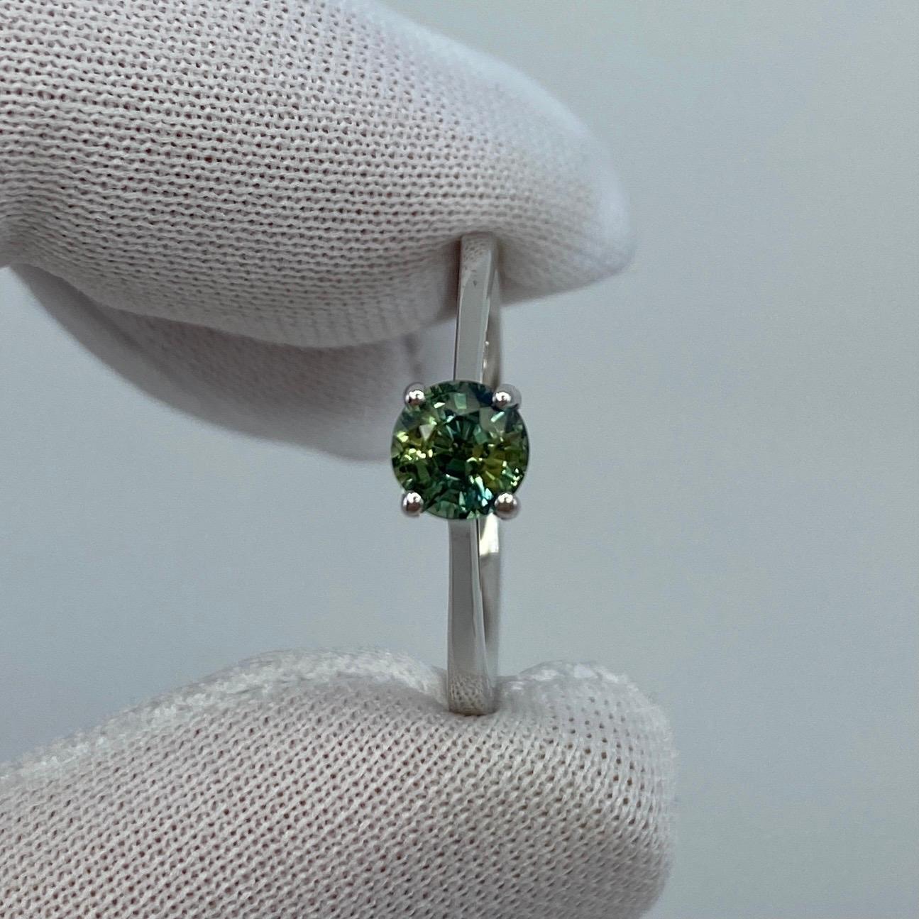 Parti Colour Green Blue Australian Sapphire Round 18k White Gold Solitaire Ring For Sale 1