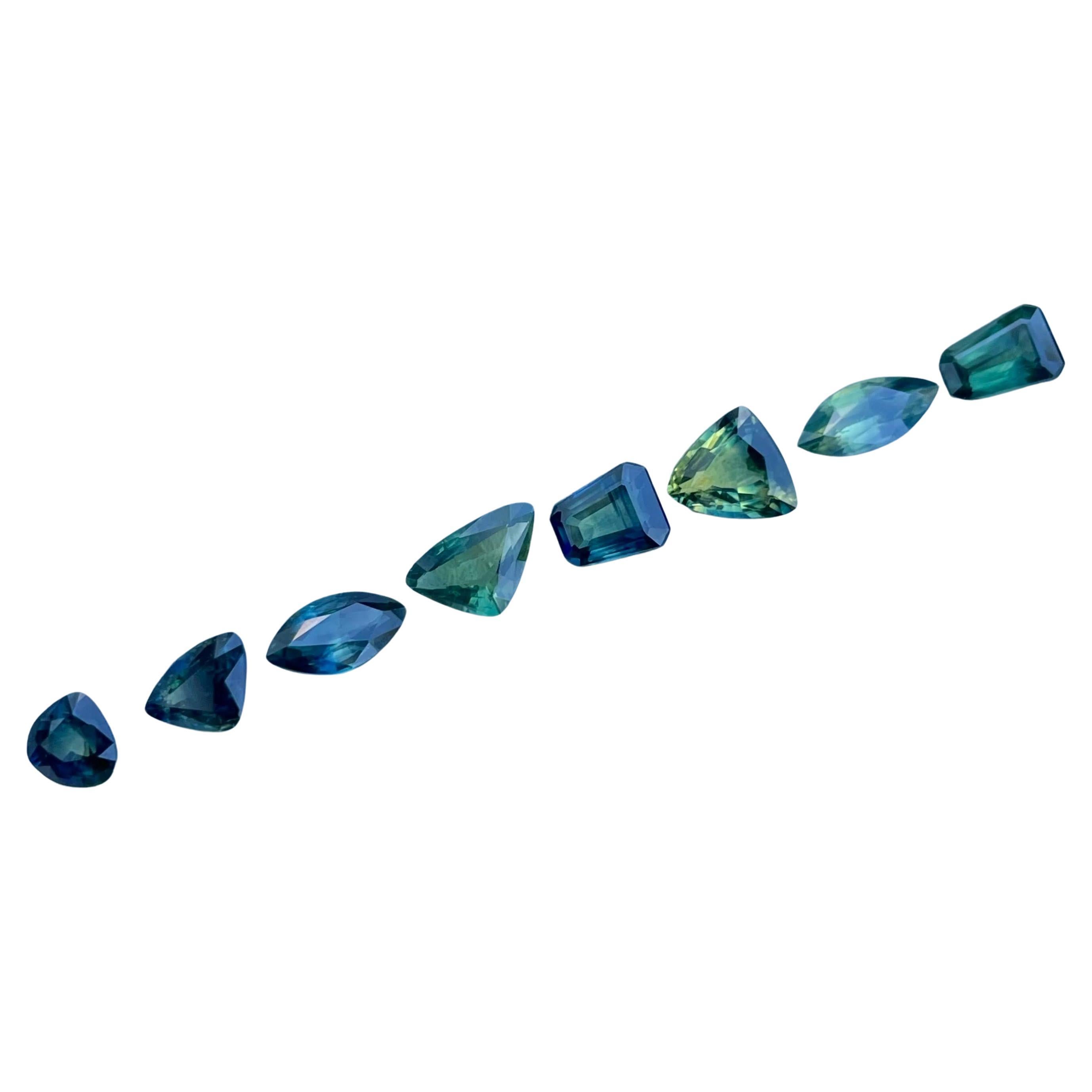 Parti Sapphire Lot 5.55 carats 8 Piece Set Natural Gemstones from Madagascar For Sale