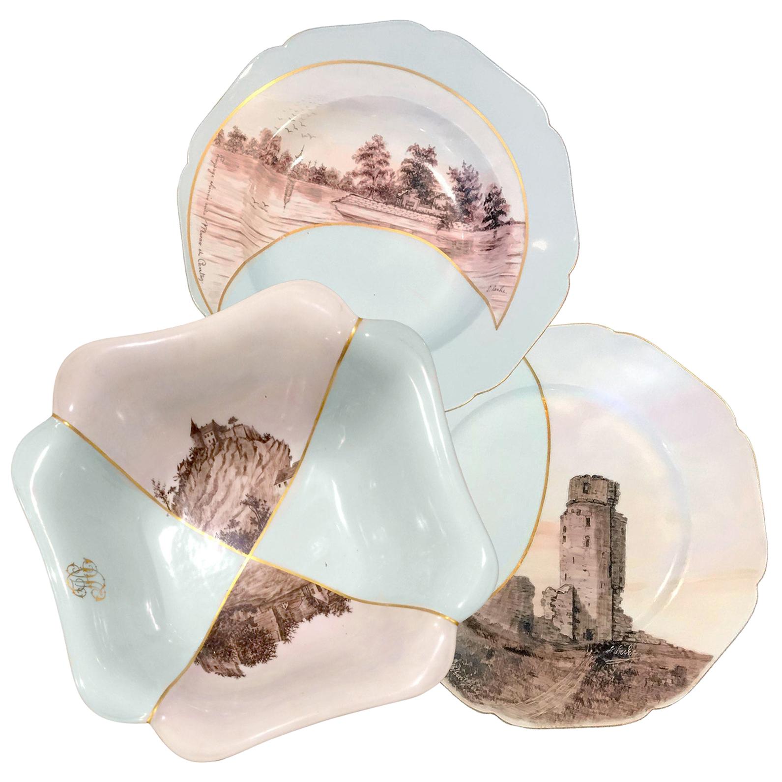 Partial Dinner Service Haviland Limoges Hand Painted "View of France"