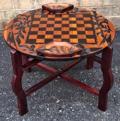 Partial Ebonized Carved Wood Double Sided Game Table on Folding Stand