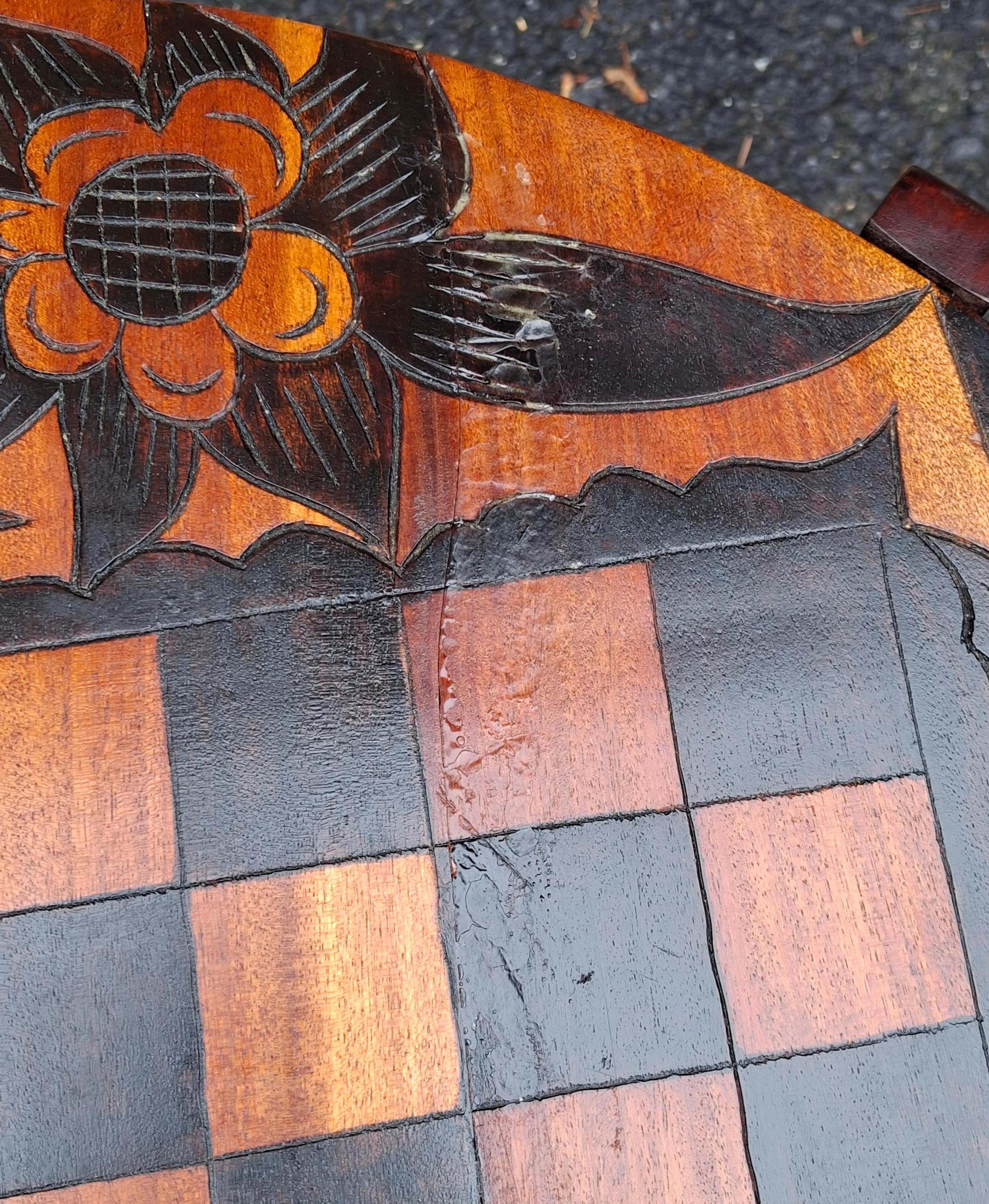 Unknown Partial Ebonized Carved Wood Double Sided Game Table on Folding Stand For Sale