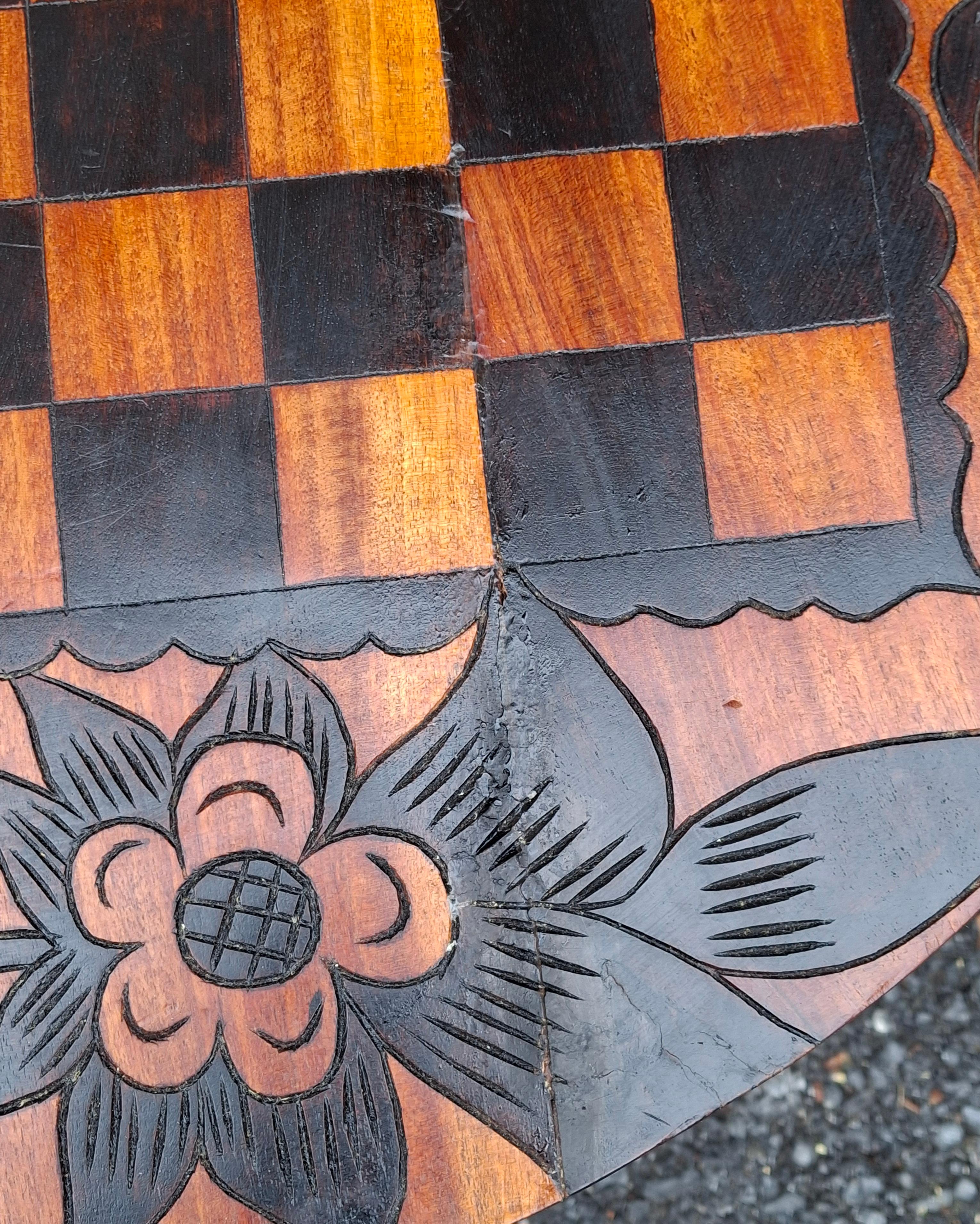 20th Century Partial Ebonized Carved Wood Double Sided Game Table on Folding Stand For Sale