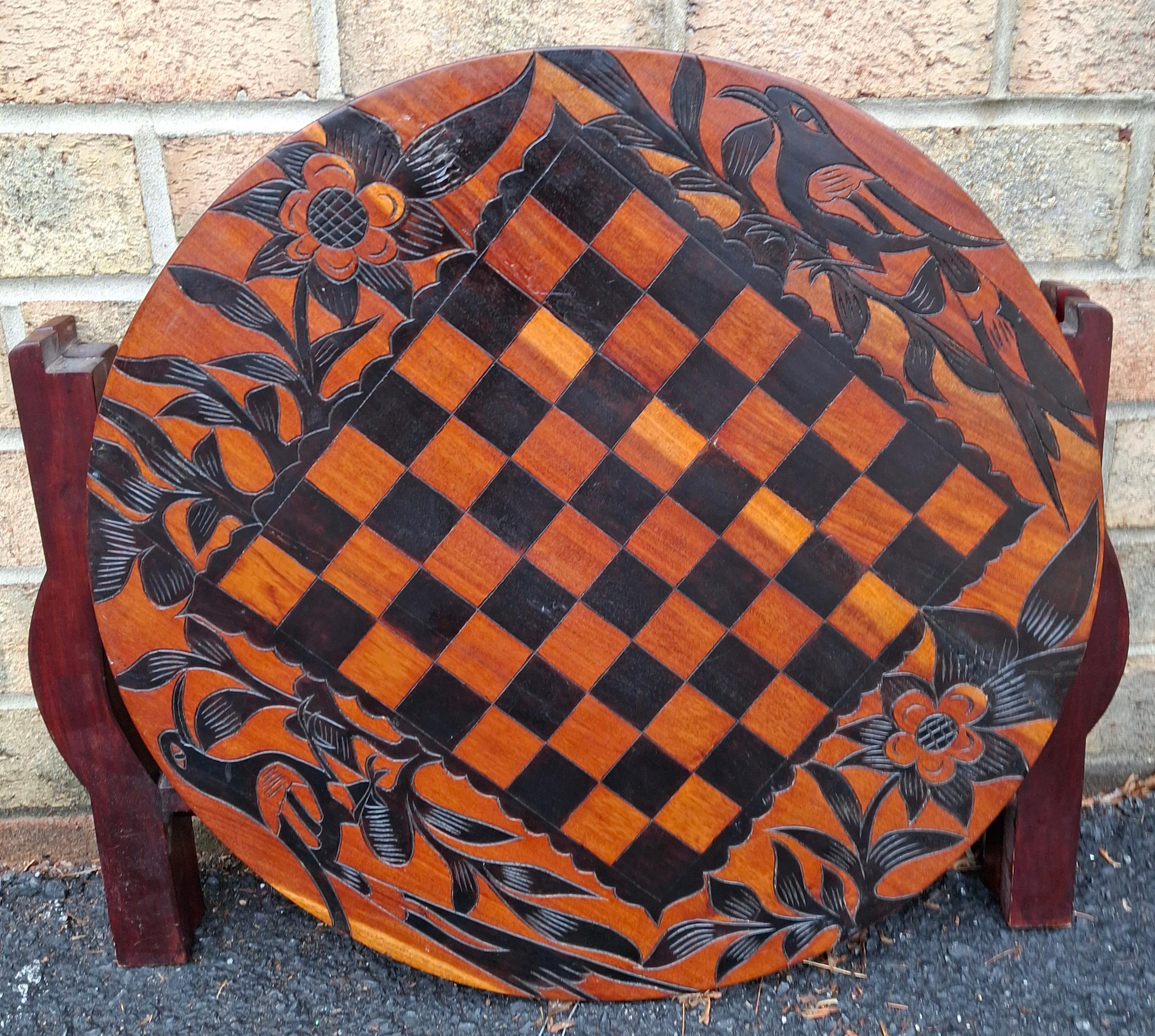 Partial Ebonized Carved Wood Double Sided Game Table on Folding Stand For Sale 1