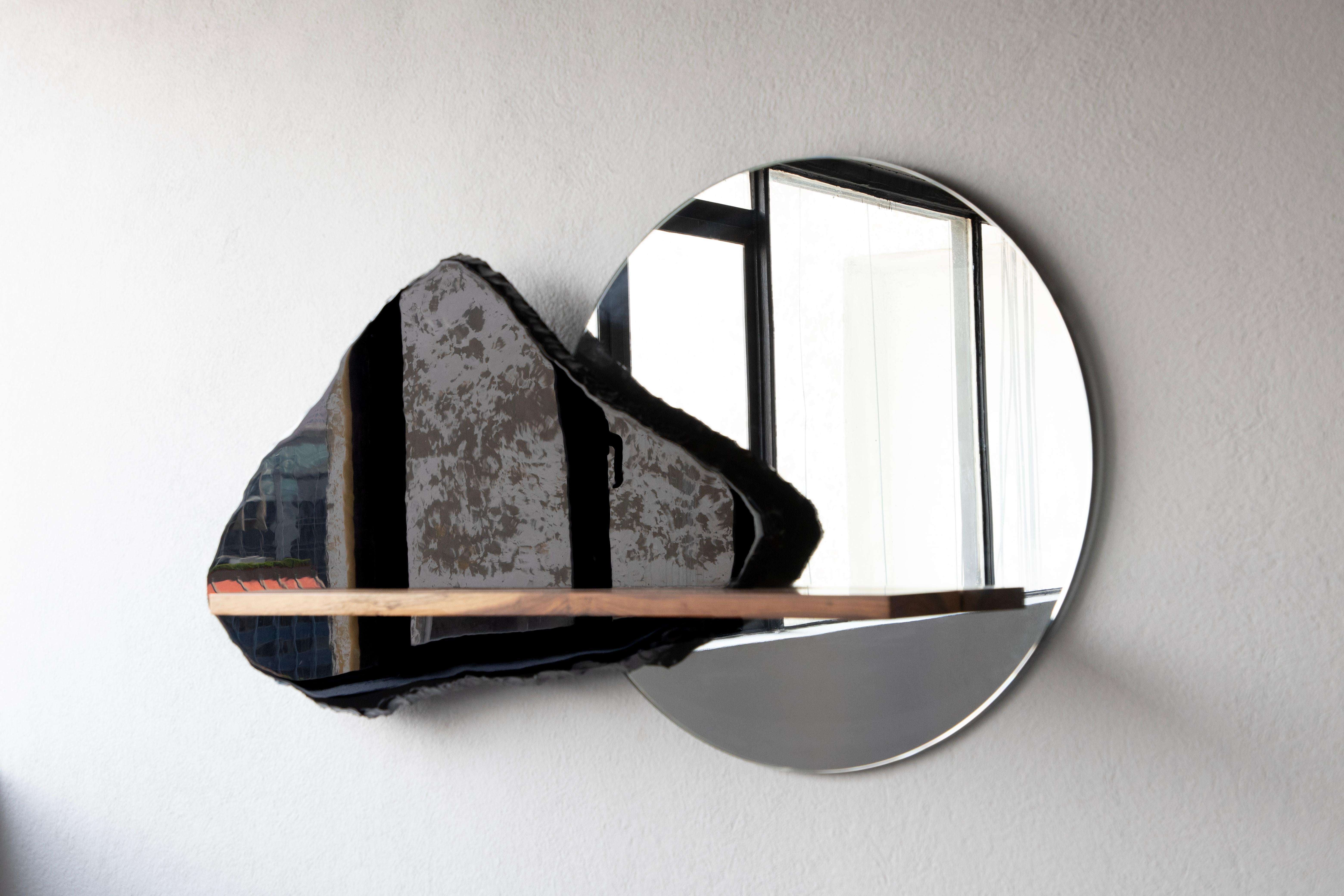 Mexican Partial Eclipse - Sten Studio - Handcrafted obsidian mirror For Sale
