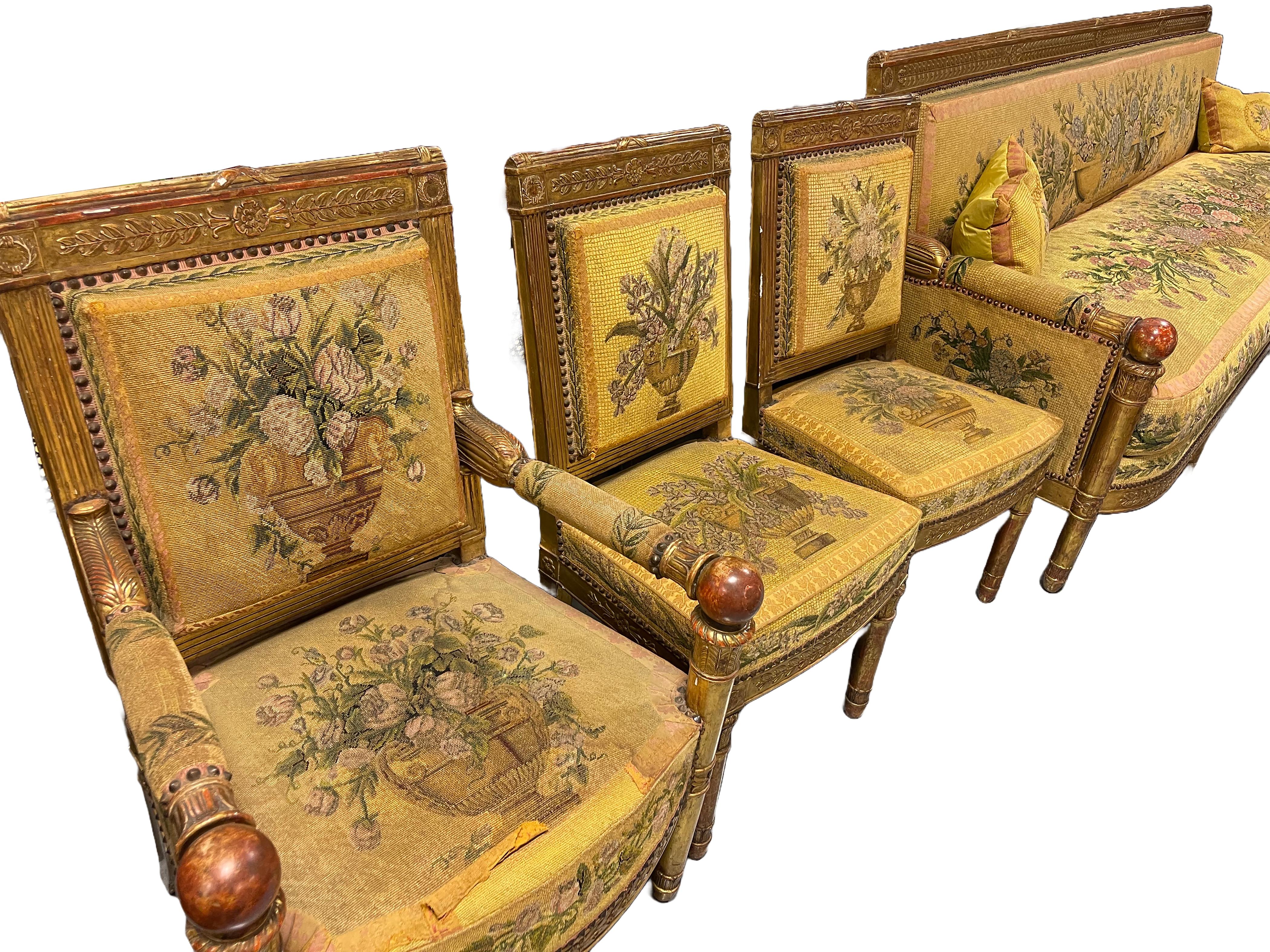 Partial Set Französische Periode Directoire Salon Periode Sitzmöbel Parcel Paint Gilding im Angebot 4