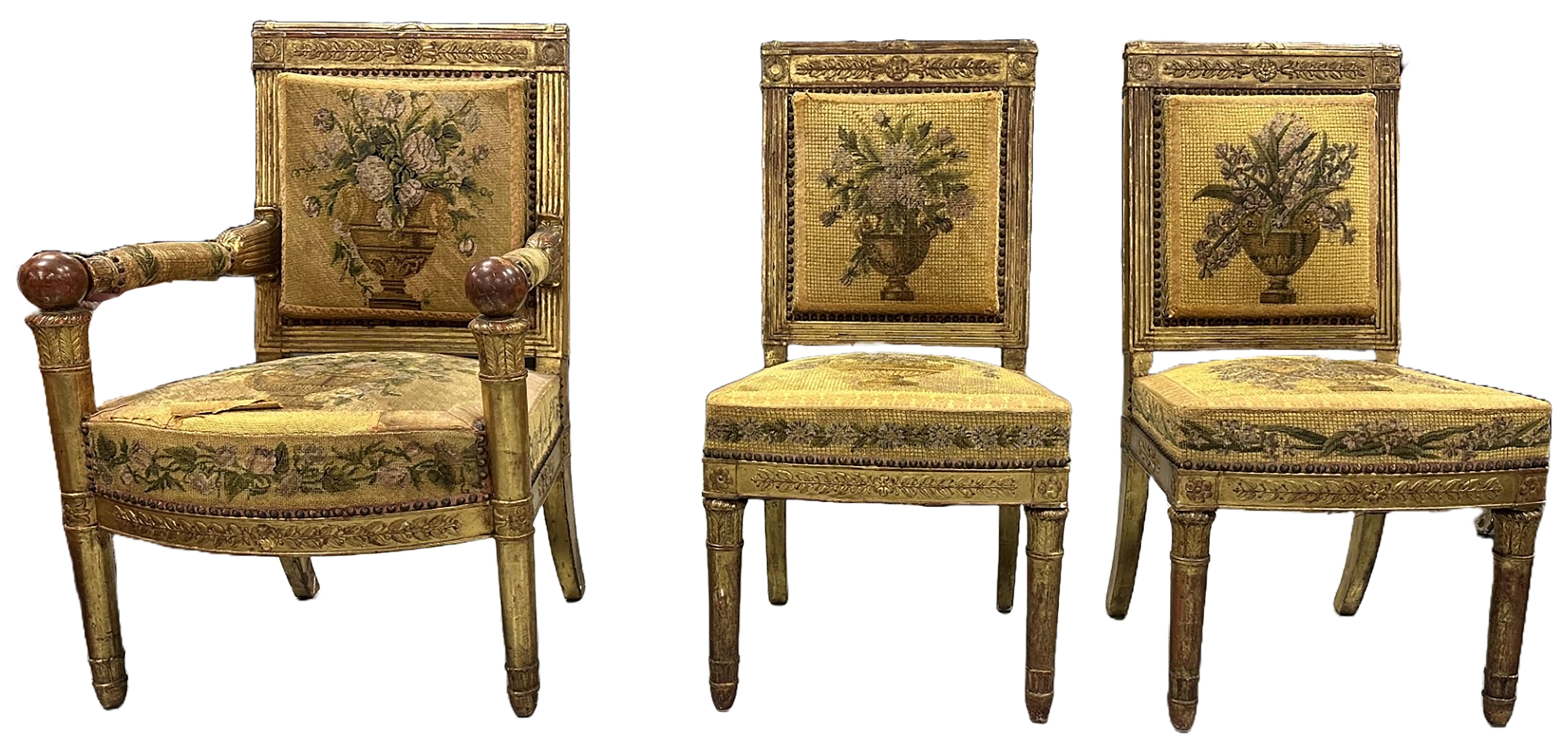 Partial Set Französische Periode Directoire Salon Periode Sitzmöbel Parcel Paint Gilding im Angebot 6