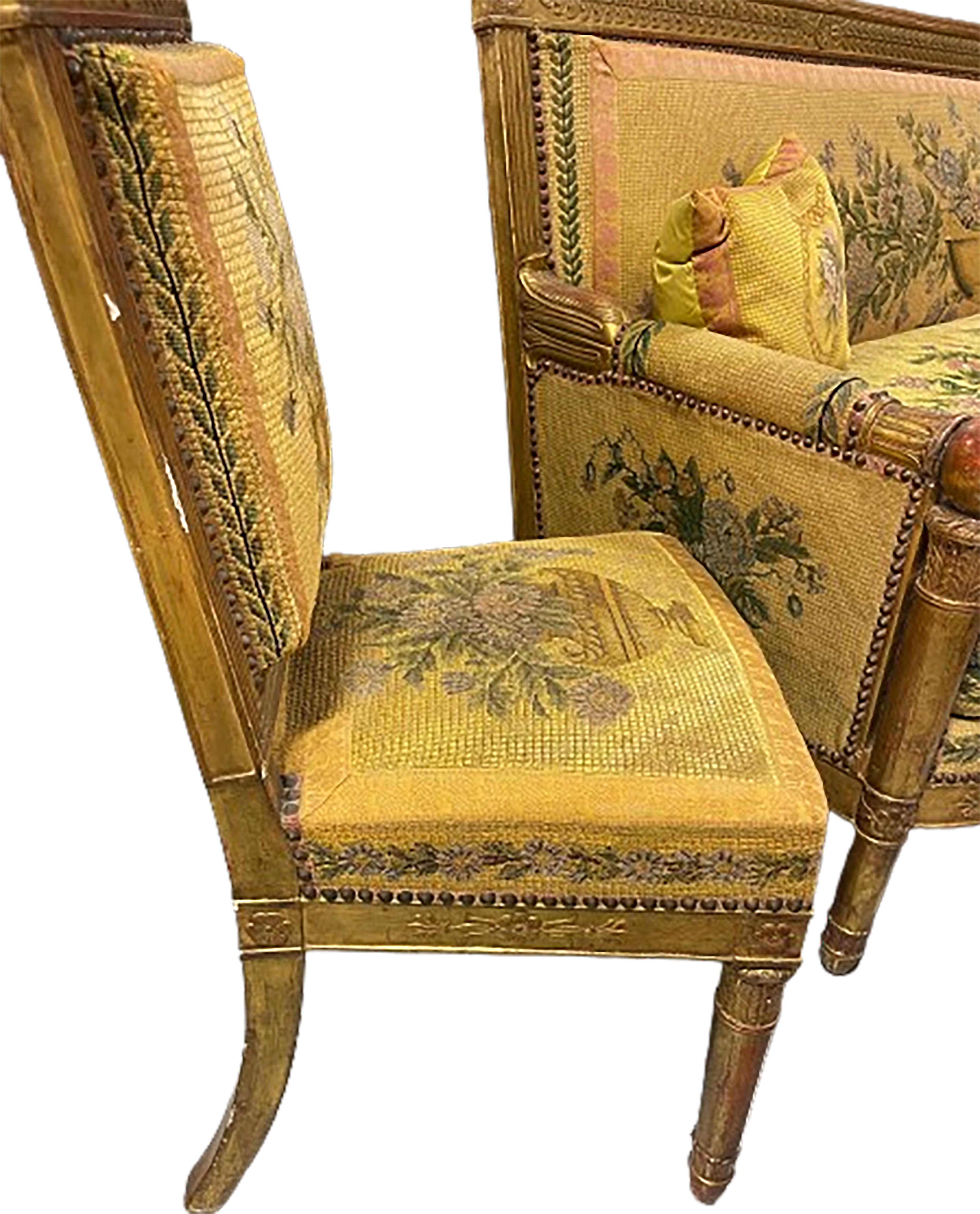 Partial Set Französische Periode Directoire Salon Periode Sitzmöbel Parcel Paint Gilding im Angebot 1