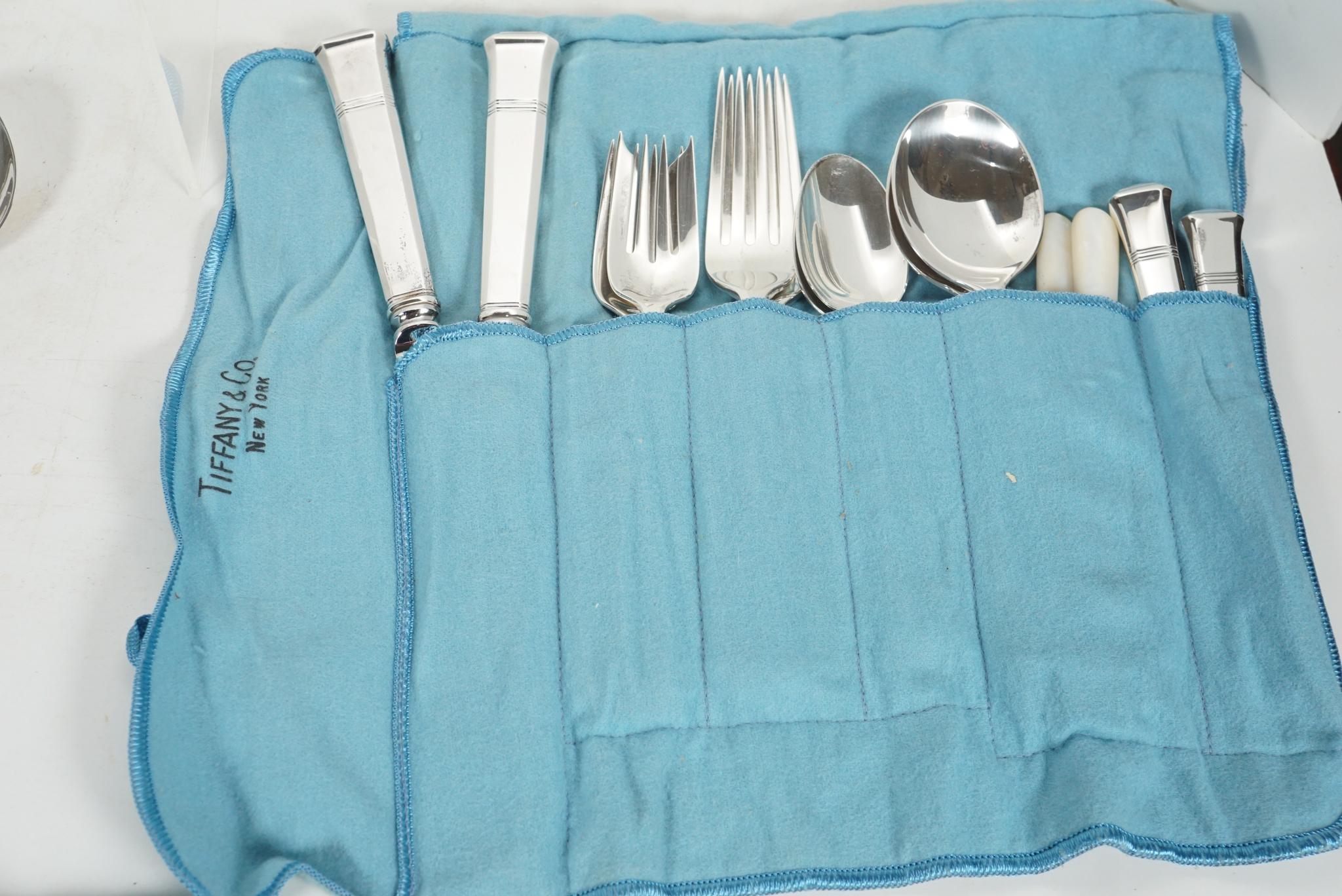 20th Century Partial Tiffany Windham Sterling Silver Flatware with 6 Wm Rogers Fish Knives For Sale