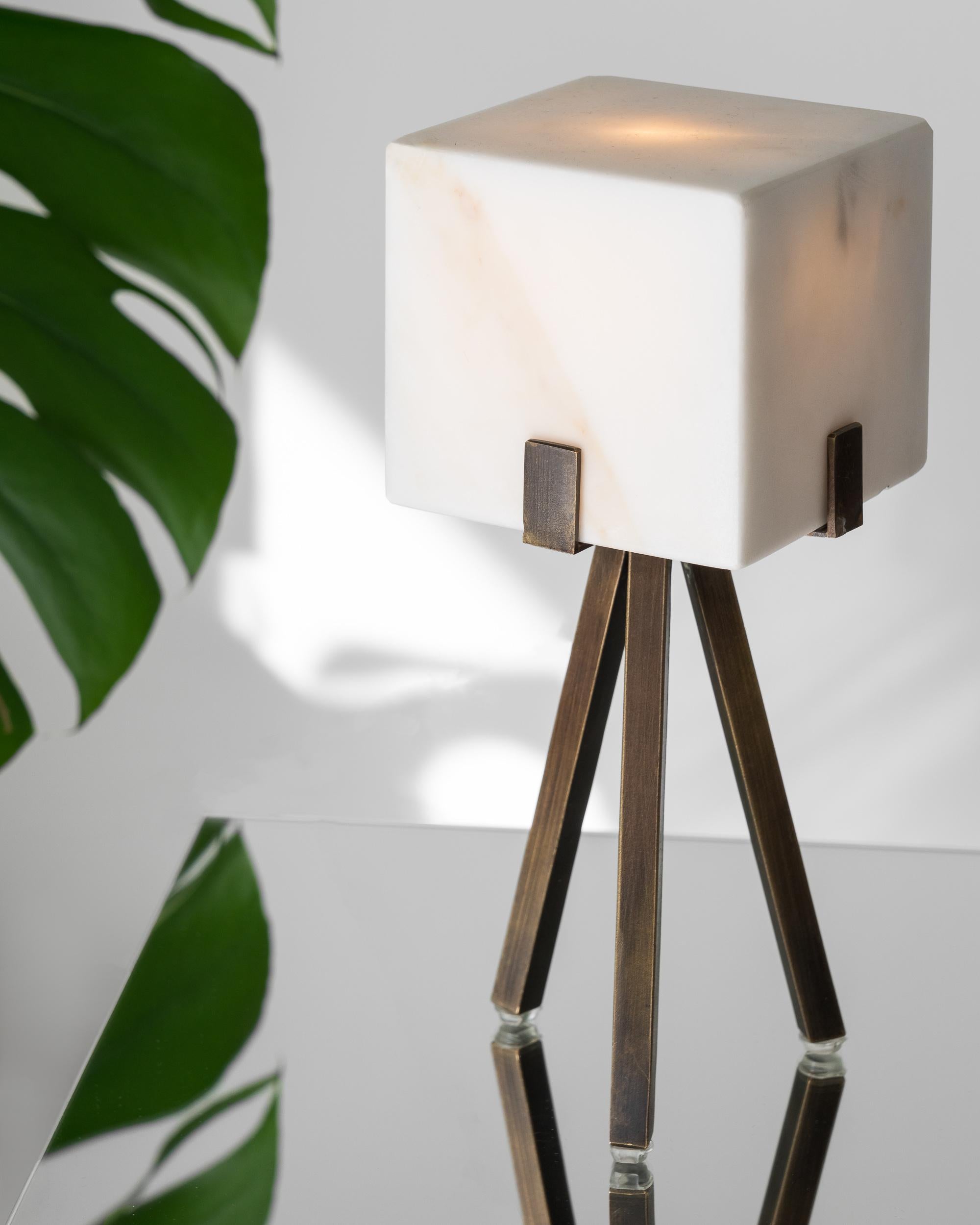 Modern Particle Table Lamp by on.entropy, in Seamless White Marble and Bronze For Sale