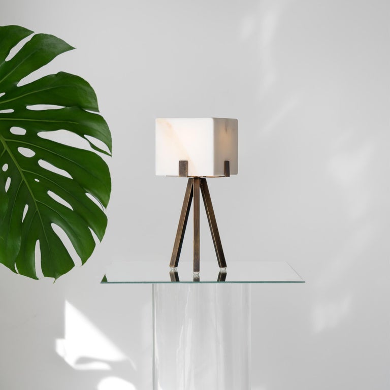 Contemporary Particle Table Lamp by on.entropy, in Seamless White Marble and Bronze For Sale