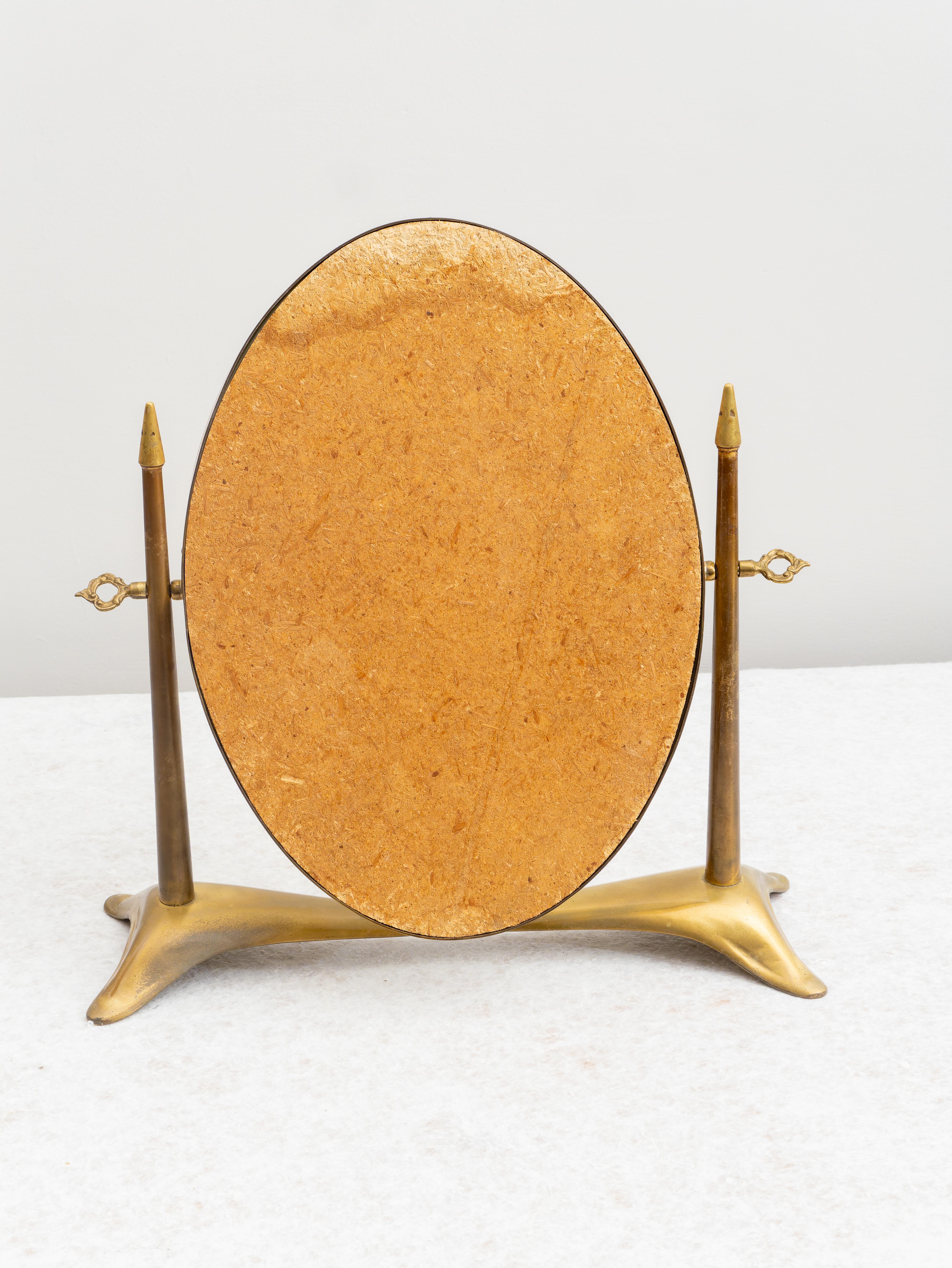 Brass Detail Oval Table Mirror, 1940s For Sale