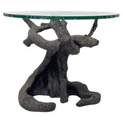 Particular bronze table in the shape of a tree, Italian prod., 1970s