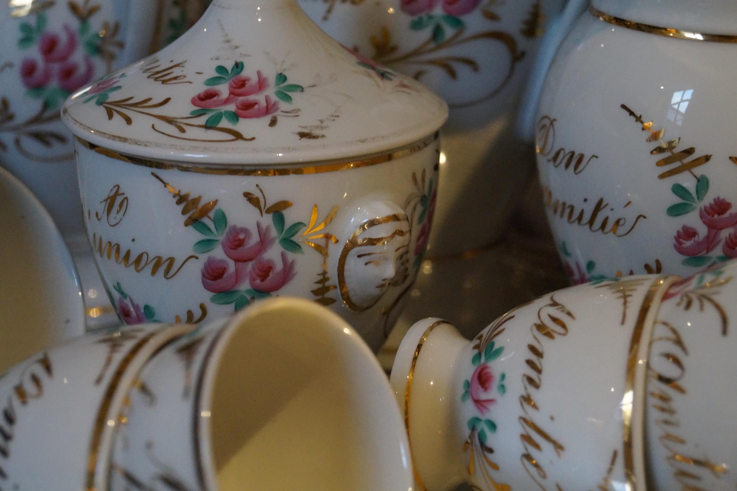 19th Century Particular and Rare Old Paris Hand-Painted Porcelain Coffee Tea Service, France For Sale