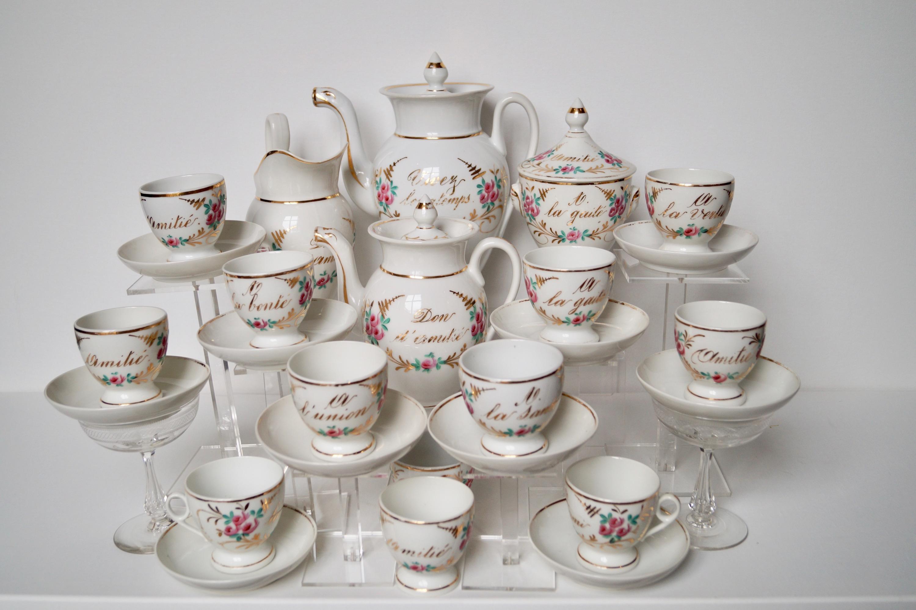 Particular and Rare Old Paris Hand-Painted Porcelain Coffee Tea Service, France For Sale 3