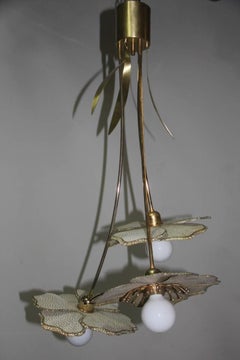 Chandelier  metal flowers lacquered Brass Italian design 1970