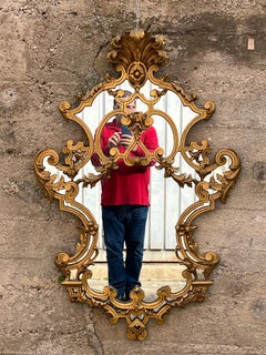 Particular Mid-Century French Wall Mirror In Gilded Wood, 1950s