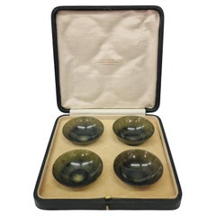 Particularly rare set tea bowls, made of nephrite gemstone, 1900, London England