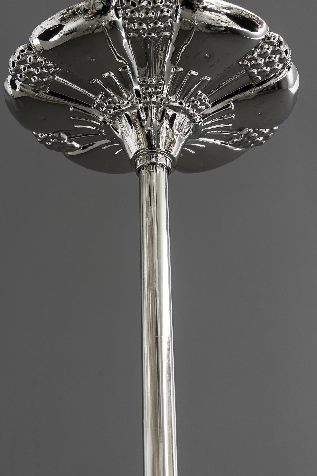 Partly hammered jugendstil copper (nickel - plated) chandelier around 1908 For Sale 2