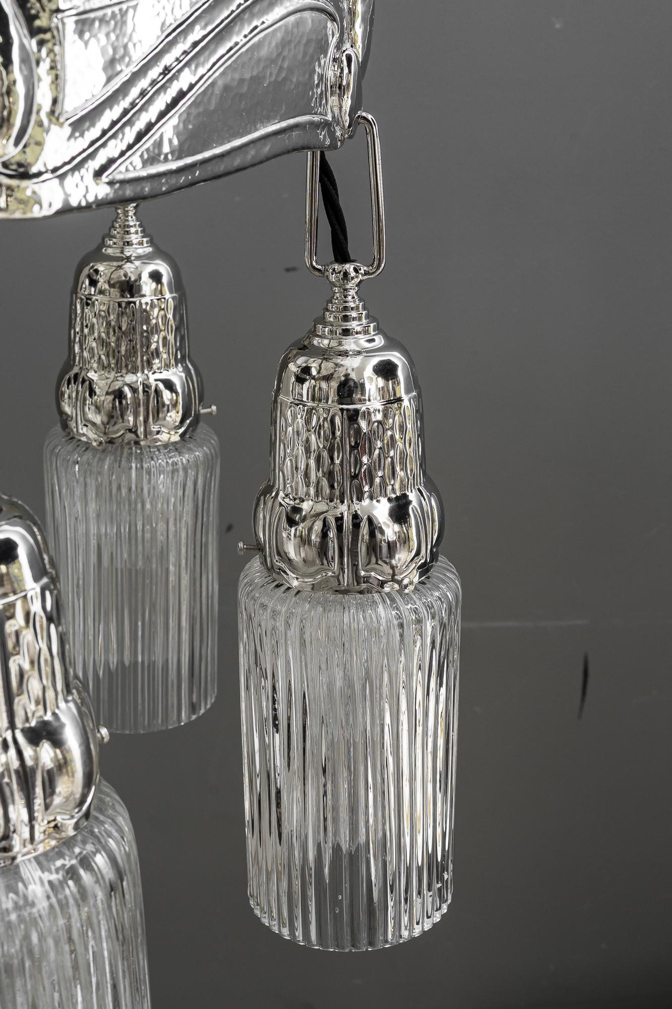 Partly hammered jugendstil copper (nickel - plated) chandelier around 1908 For Sale 3