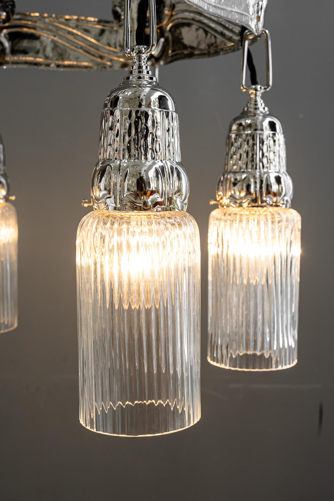 Partly hammered jugendstil copper (nickel - plated) chandelier around 1908 For Sale 9