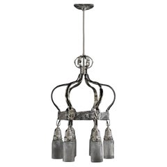 Antique Partly hammered jugendstil copper (nickel - plated) chandelier around 1908