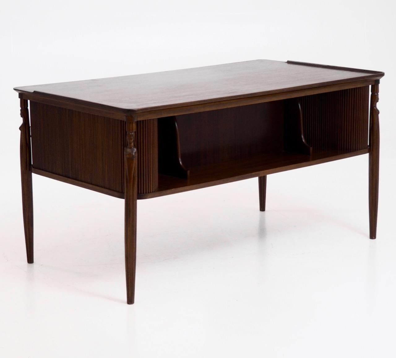 Partners Desk, by Danish Architect, with Roll-Front Doors, Early 20th Century 3