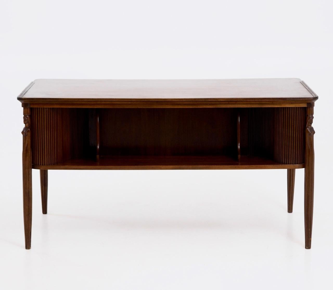 Partners Desk, by Danish Architect, with Roll-Front Doors, Early 20th Century 4