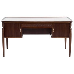 Partners Desk, by Danish Architect, with Roll-Front Doors, Early 20th Century