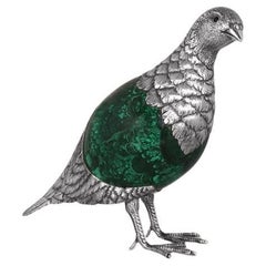 Partridge by Alcino Silversmith 1902 in Sterling Silver 925 with Malachite Egg