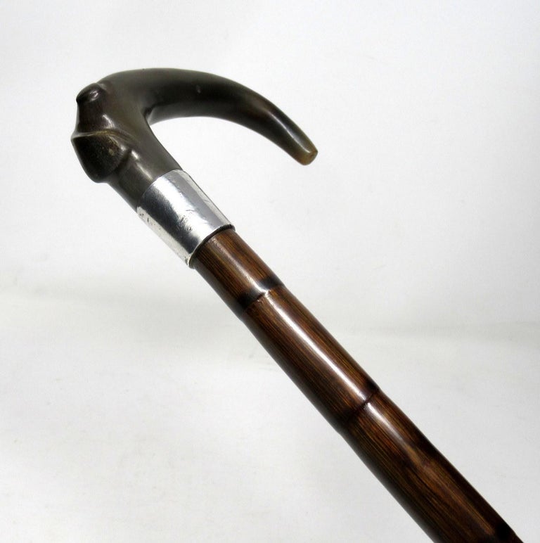 Partridge Wood Walking Stick Cane Horn Crook Handle Sterling Silver