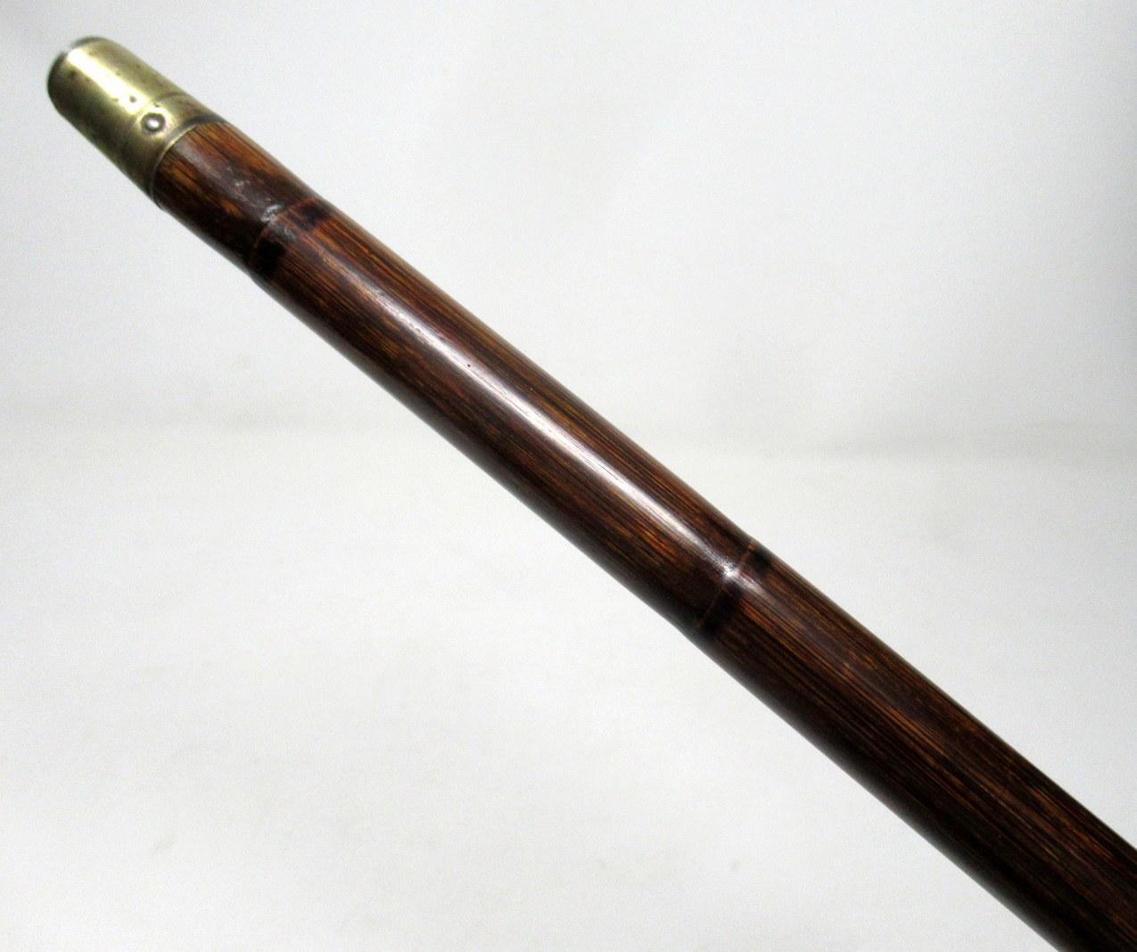 Partridge Wood Walking Stick Cane Horn Crook Handle Sterling Silver Collar 1900 1