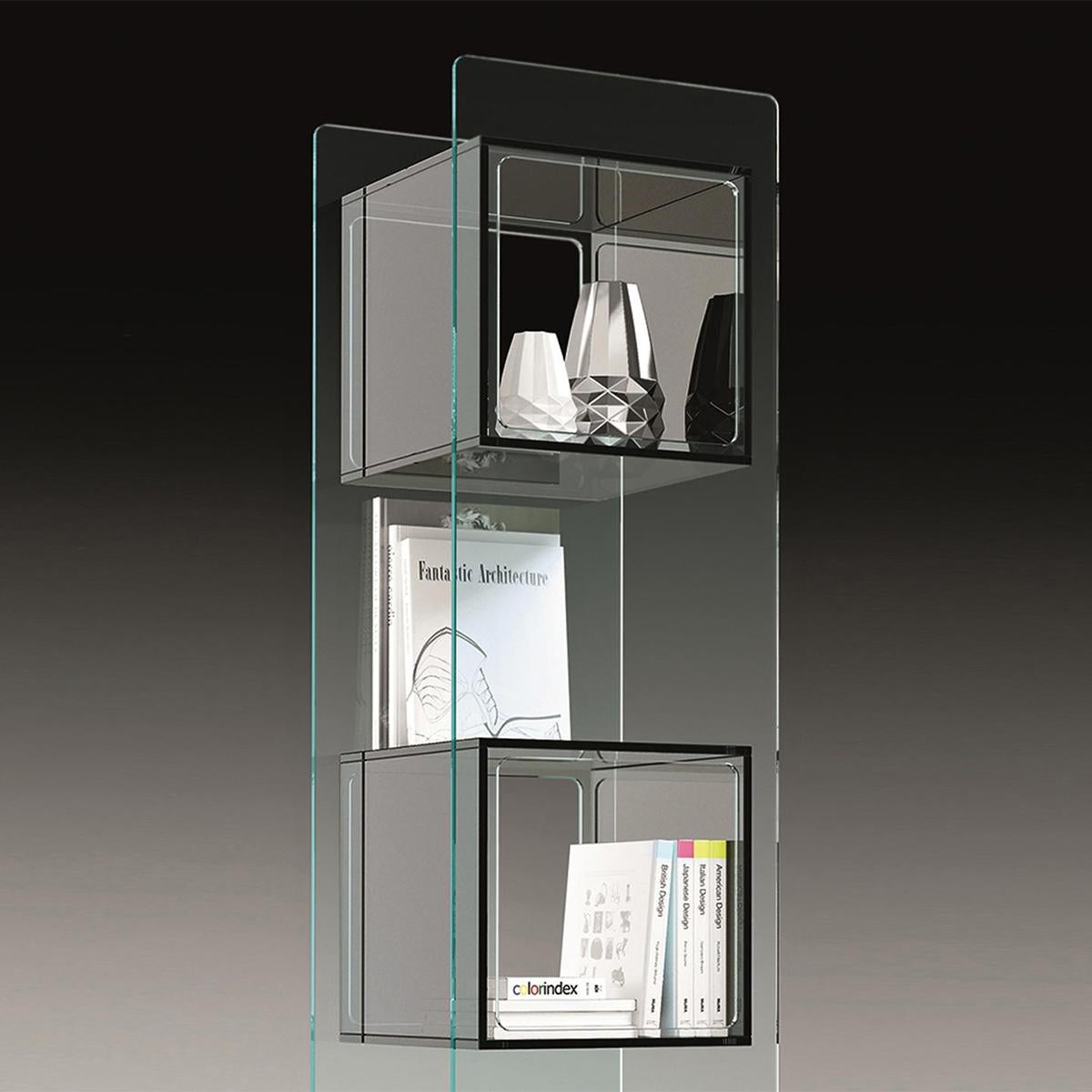 Blackened Parts Square Glass Bookcase For Sale