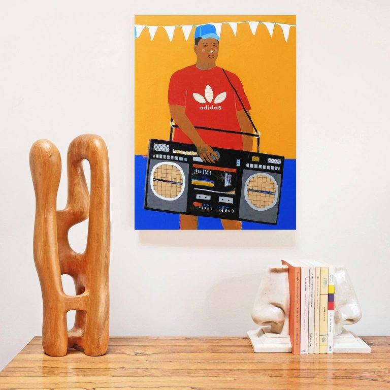 English 'Party Piece' Portrait Painting by Alan Fears Pop Art Boombox For Sale