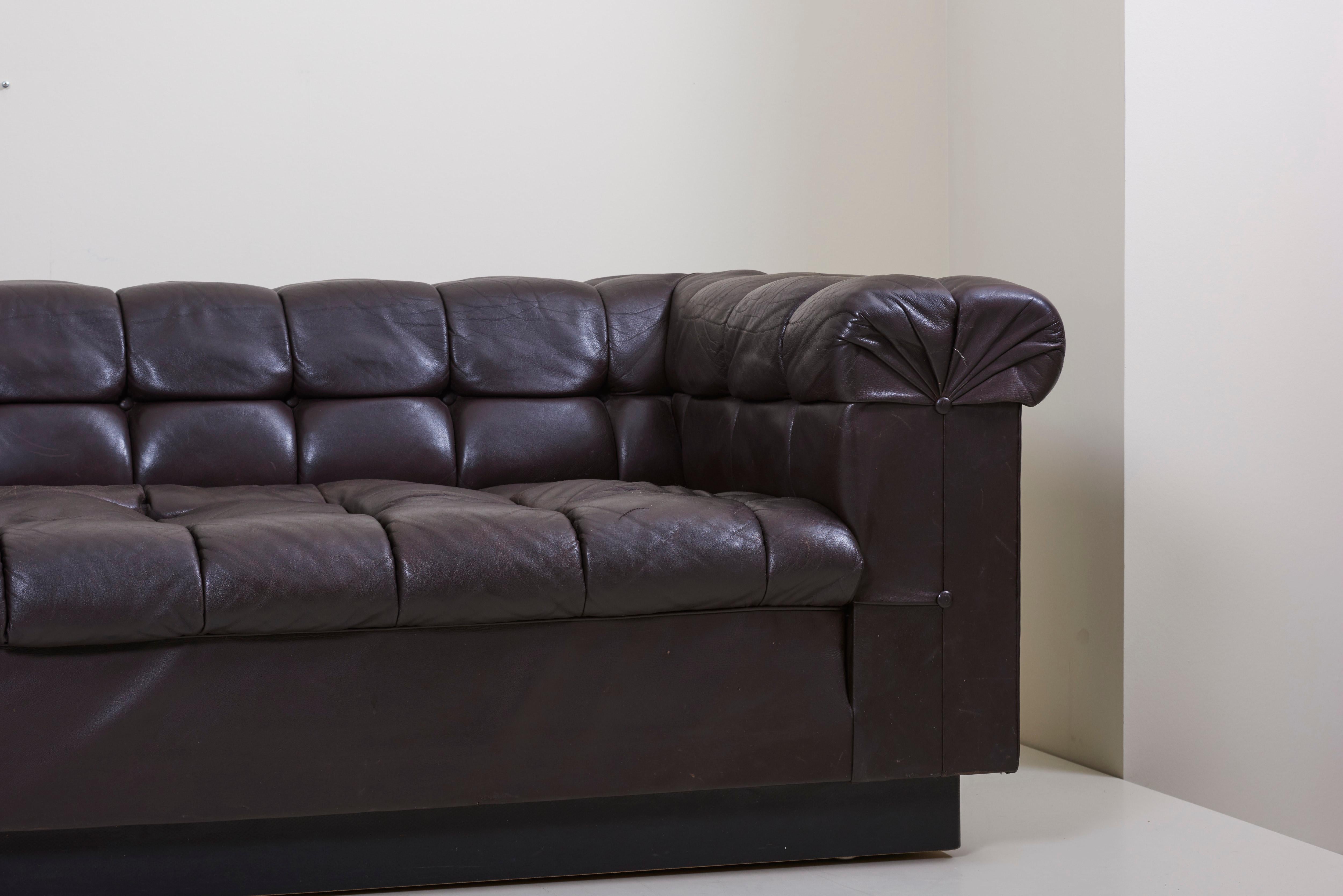 20th Century Party Sofa Model 5407 in Dark Brown Leather by Edward Wormley for Dunbar