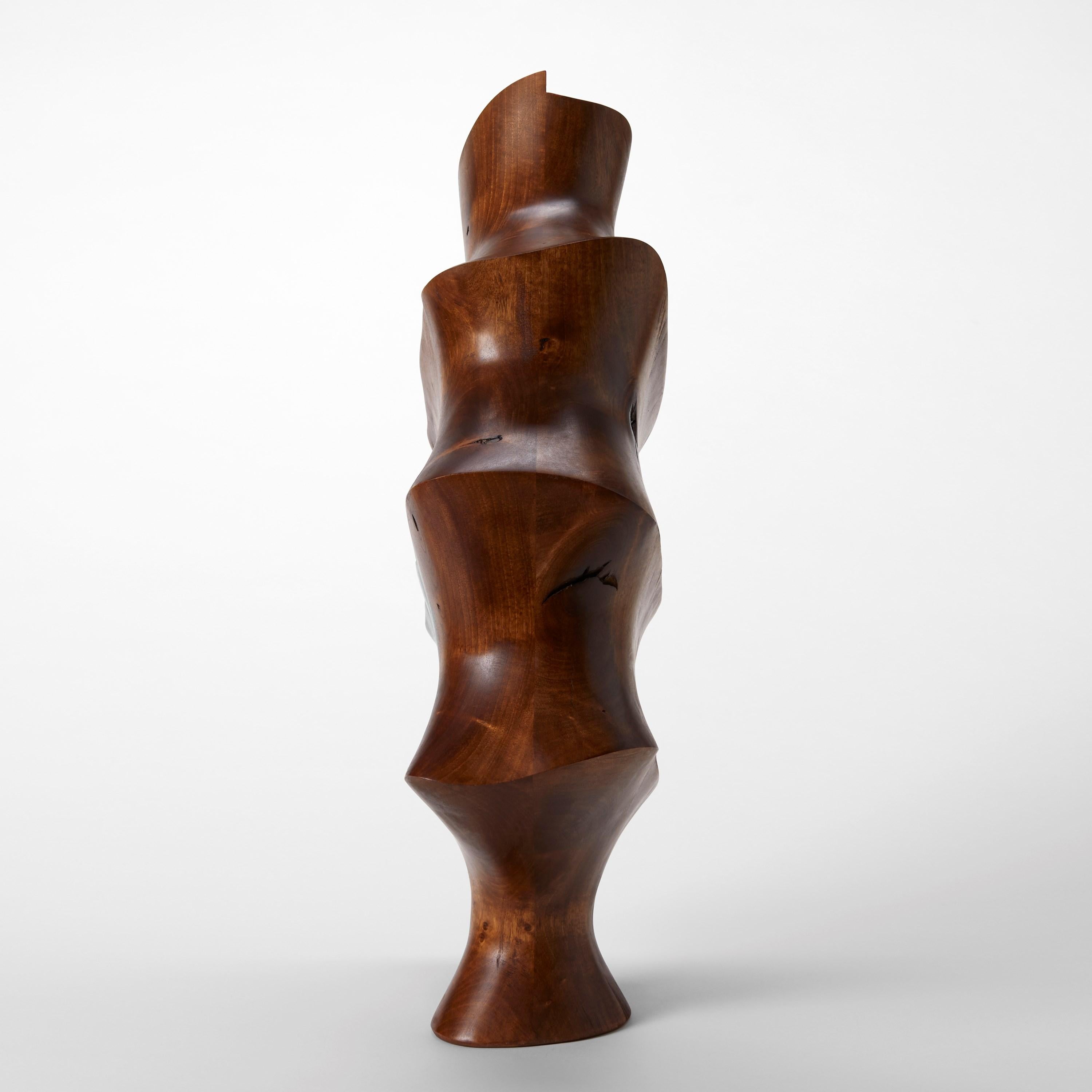 Fatto a mano Parul 0.1, una scultura astratta a coste in noce con interno rosso di Donald Baugh in vendita