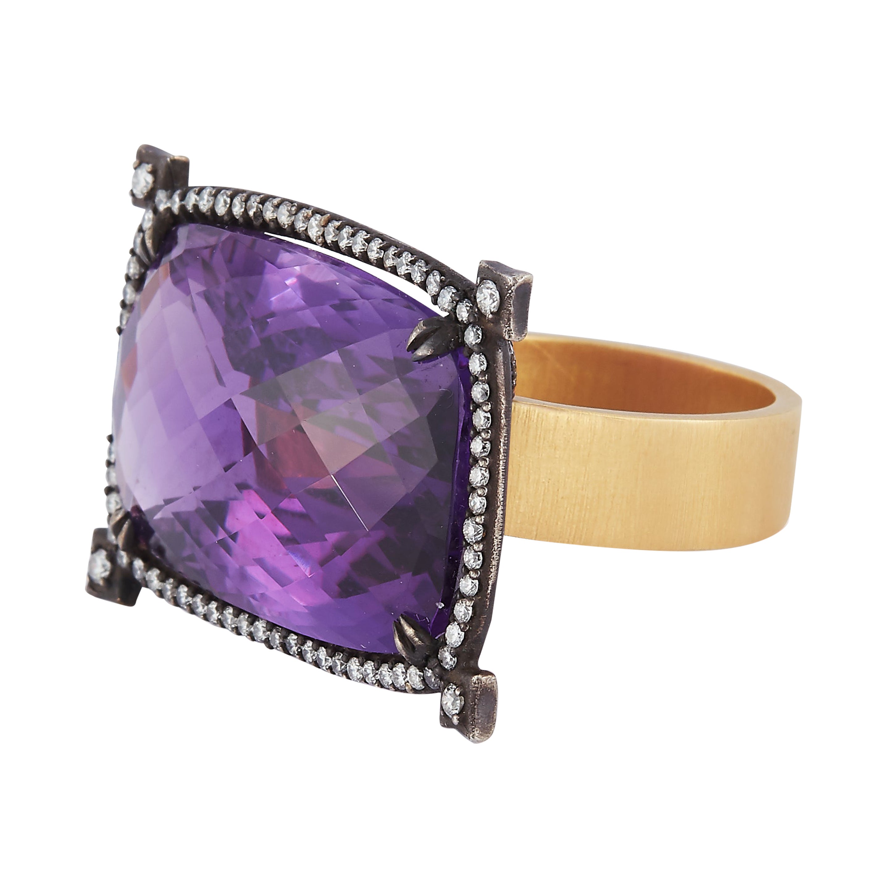Parulina Cushion Cut Amethyst Ring in 14K Gold For Sale