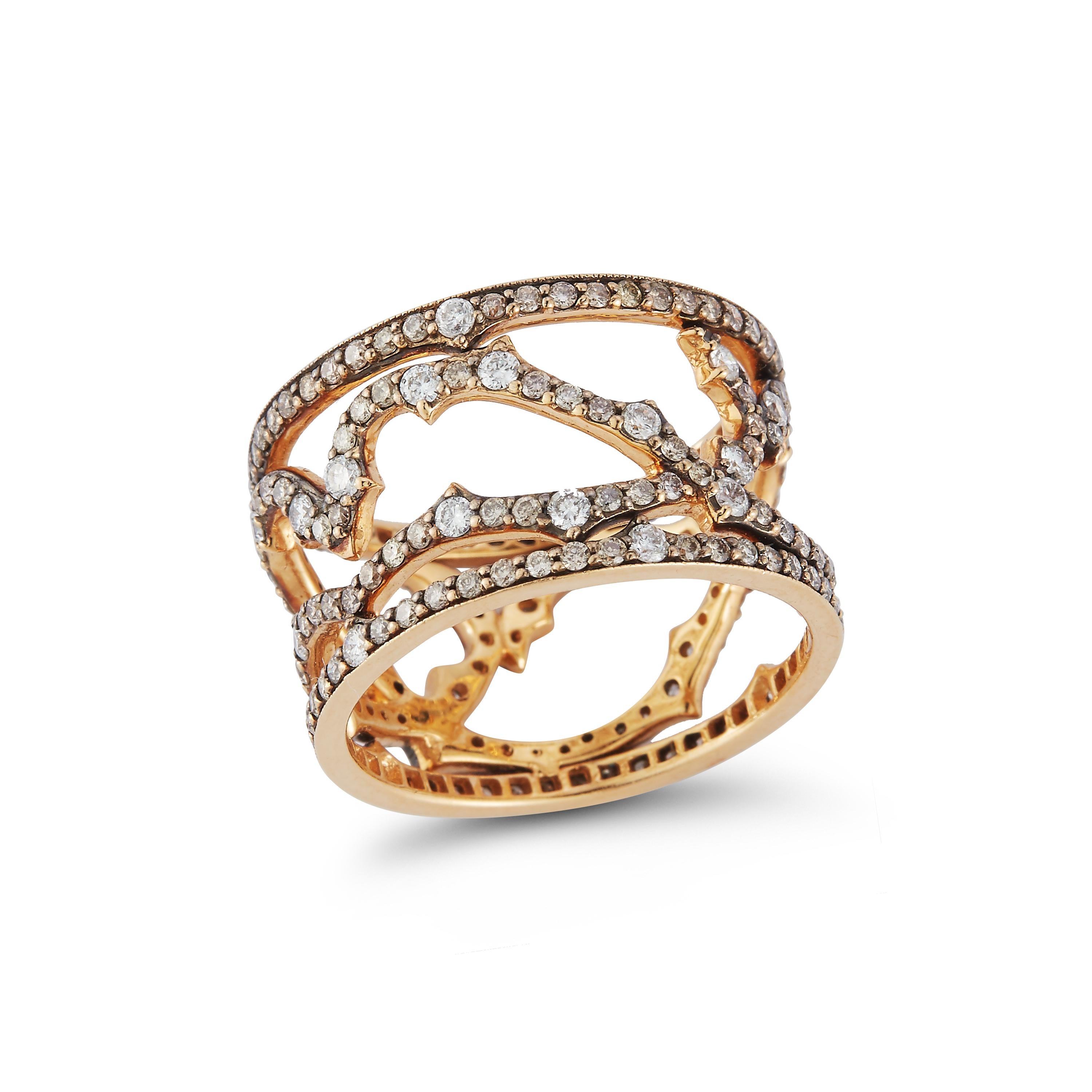 Parulina Couture Fine Jewelry- Ivy Diamond Band Ring from the Briar Rose Collection. This whimsical ring features 1.66ct of Diamonds set in 14K Yellow Gold.
Ring size 6.5

Metal: 14K Yellow Gold
Diamond Carat Weight: 1.66ct