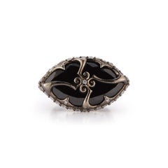 Marquise Cut Black Diamond Solitaire Ring in 18K White Gold